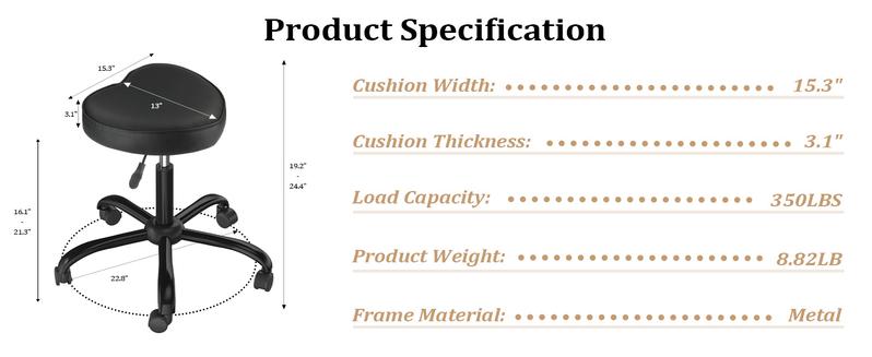 OmySalon Rolling Stool with Wheels, Hydraulic Massage Chair, Heart-Shaped Adjustable Salon Stool, Swivel Stools for Hair Stylist, Vanity SPA, Bar, Barber, Home Office, Tattoo
