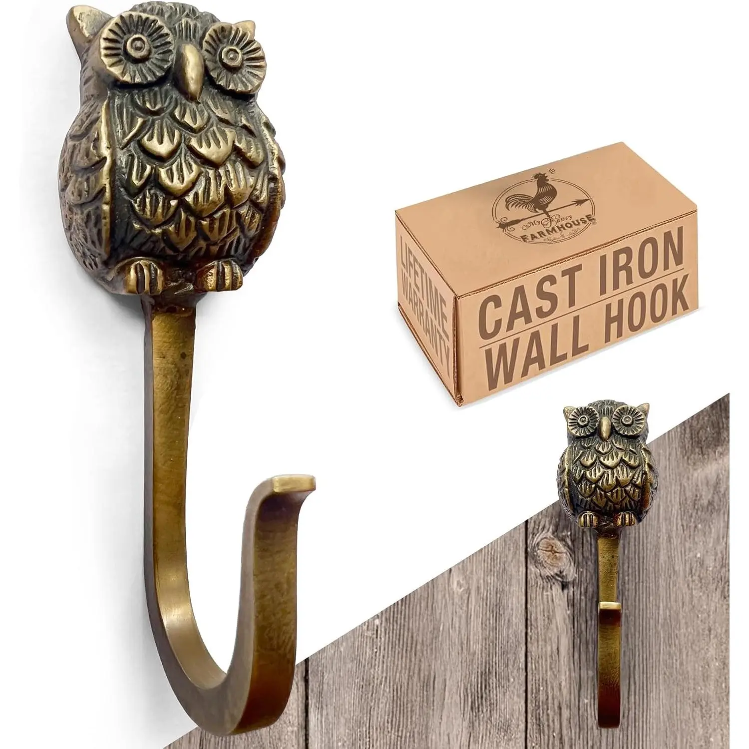 Cast Iron Owl Hook, Large, Heavy Duty, 4.9 inch Tall,  Decorative Wall Hook,  Decor for  Coats, Bags, Hats, Towels (Antique Bronze)