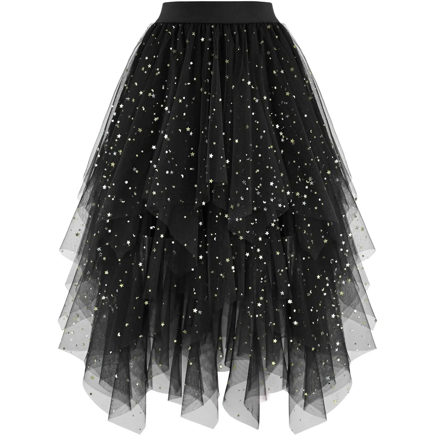 Women's Tulle Skirts High Low Layered Puffy Fairy Midi Length Irregular Tutu Skirt for Parties, Weddings, Daily Wear Casual