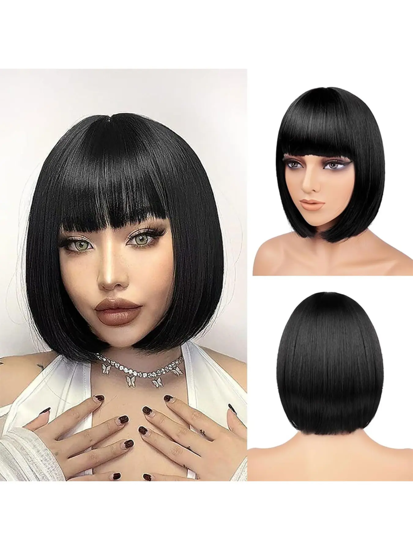 Black Bob Wigs,10" Short Bob Wigs with Bangs, Short Hair, Straight Bob Wigs for Women, Synthetic Short Bob Wigs Heat Resistant Fiber Wigs for Daily Party Cosplay