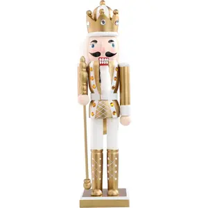 Christmas Wooden Nutcracker Soldier - 14 Inch Prince Style Figure Ornament Desktop Xmas Puppet Decor Doll Pendant for Party Store Home
