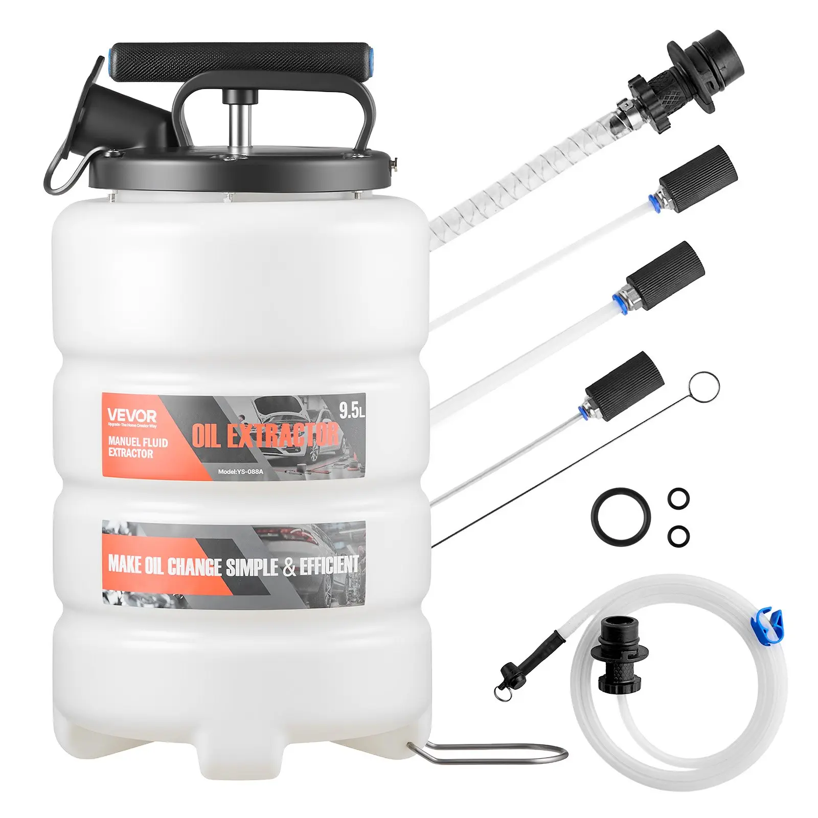 【DealsForYouDays】VEVOR Fluid Extractor, 9.5 L Capacity, Manual Vacuum Oil Extractor Pump with 59 in Long Horse Three 47 in Extension Tubes, Oil Change Pump with HDPE Tank for Cars, Lawn Mowers, Boats, Motorcycles