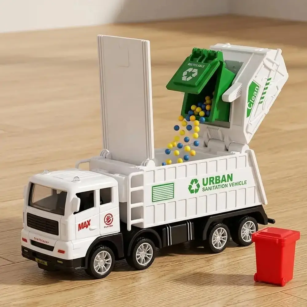 Realistic Inertia Garbage Truck Toy, Sanitation Recycling Vehicle with Trash Cans, Educational Environmental Role‑Play Toy, Holiday Birthday Gift for Kids