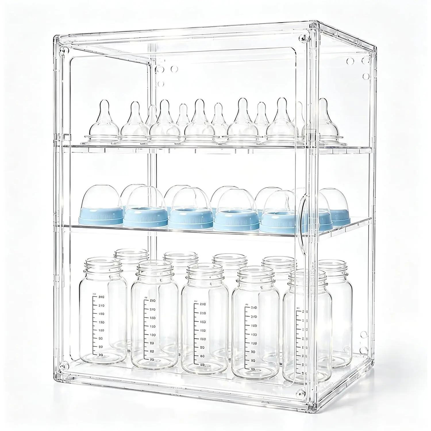 Baby Bottle Organizer，3-Tier Transparent Adjustable Baby Bottle Storage Cabinet, Multi-use Organizer for Countertop, Kitchen, Vanity, Bathroom, Ideal Gift for New Mothers