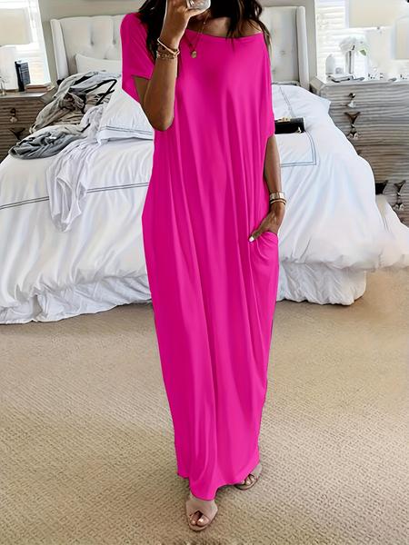 Women's Stylish Long Sleeve Batwing Pocket Nightgown, Comfortable Loose Fit for Home & Sleep, Fashionable Daywear Dress