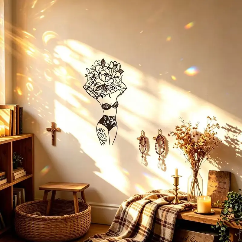 Flower & Woman Pattern Wall Art, Metal Wall Decor, Abstract Wall Art, Artistic Wall Decor for Home Living Room Bedroom Bathroom, Ornaments