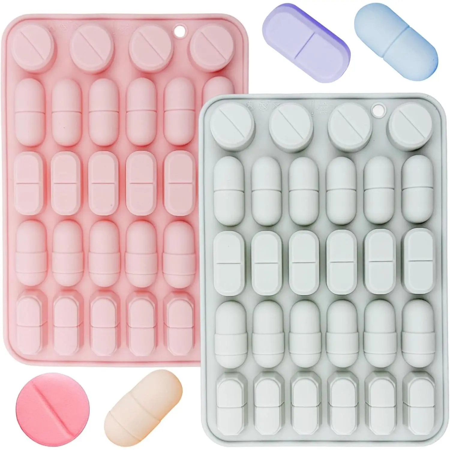 2 PACK   Mold Trays, 28-Cavity Capsule Shaped Candy Molds Non-stick and  for Candy  Gummies Baking