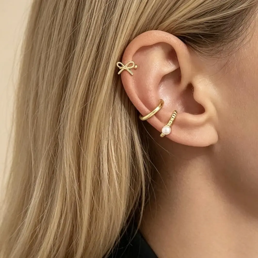 3 Pairs Gold Plated Non Piercing Ear Cuffs Set, Adjustable Clip On Cartilage Earrings, 1.4g Ultra Light Hypoallergenic Fake Earrings for Women Non Pierced Ears
