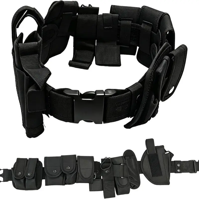 9-In-1 Tactical Duty Belt with Holster & 9 Pouches, Adjustable Oxford Utility Waist Belt, Water Resistant for Security Guard Cs Cosplay