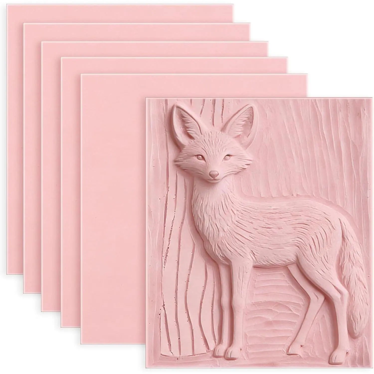 6 Pack 8"x6" Pale Pink Rubber Stamp Carving Blocks Rubber Carved Brick Soft Rubber Linoleum Block for Craft Project