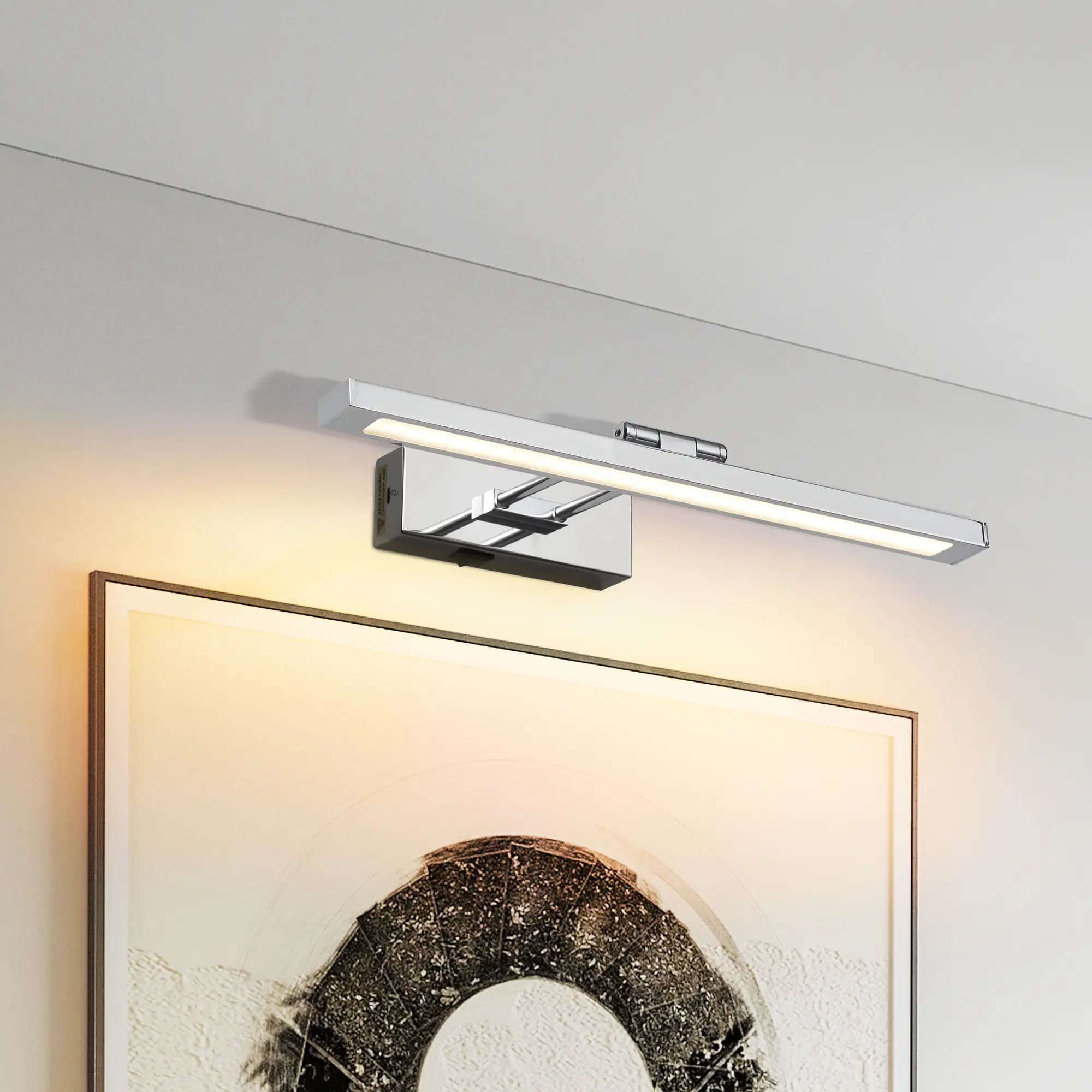 Rechargeable Picture Light 16 inch, Wireless LED Art Light with Remote Control, Full Metal Wall Lamp for Painting, Artwork, Photo Frame, Gallery Display, Chrome Finish