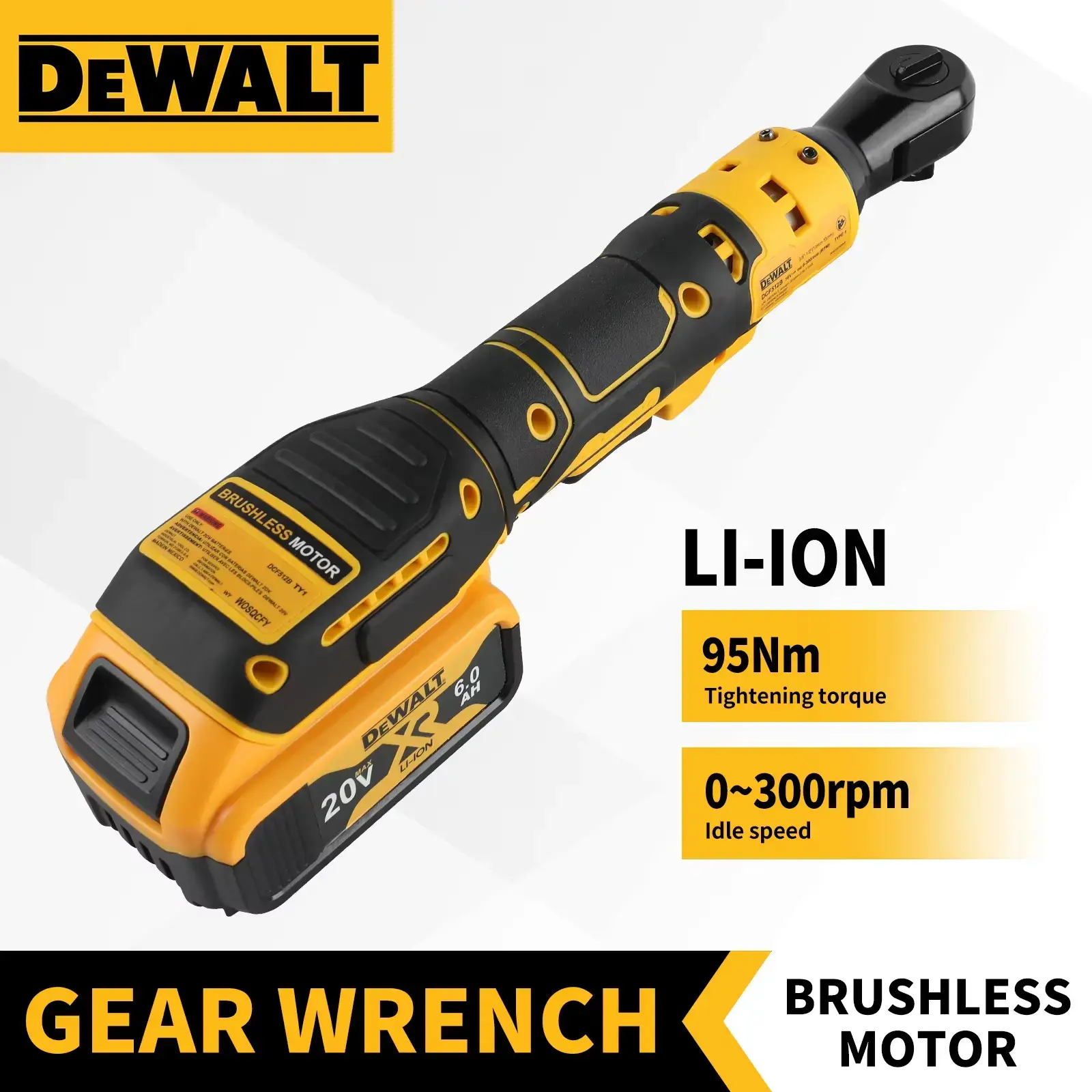 DEWALT 18V High Torque Rechargeable Brushless Cordless 1/2 in Right Angle Ratchet Wrench Power Tool, Ratchet Mechanism, Variable Speed, Loosening Nuts, Tightening Bolts, High Torque Brushless, Rechargeable Brushless Wrench