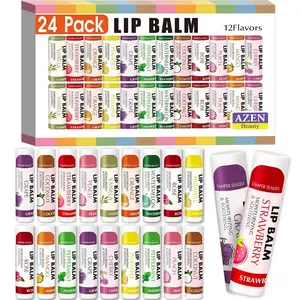 24 Pack Lip Balm Bulk, Moisturizing Lip Balms for dry cracked lips, Mothers Day Gifts Easter Basket Stuffers - 12 Flavors
