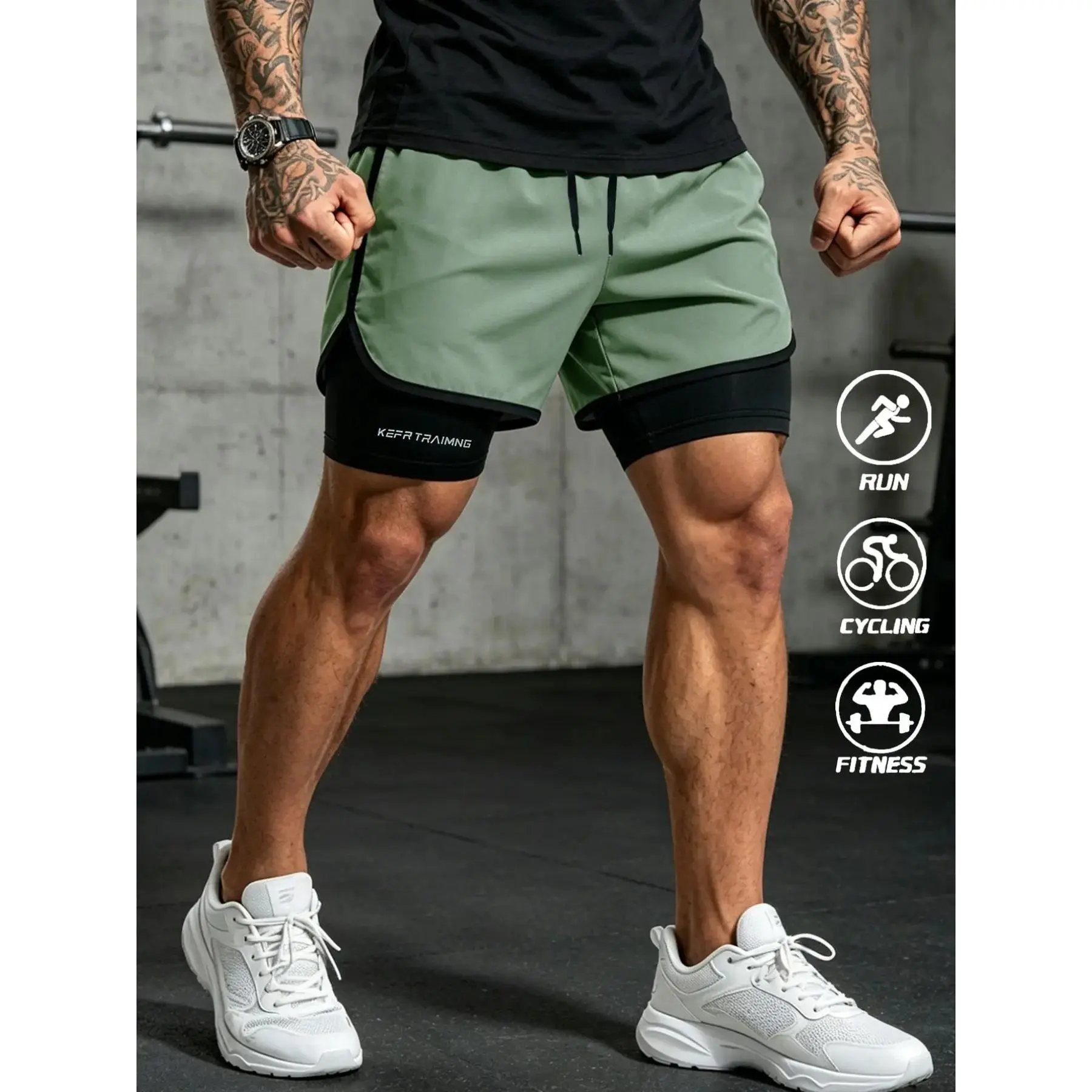Men's 2-In-1 Quick Dry Running Shorts, Athletic Fitness Shorts, Breathable Gym Workout Shorts with Compression Liner, Elastic Waist for Basketball, Fitness, Jogging, Training