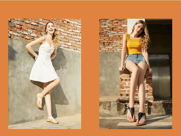 Athlefit Women's Comfortable Orthopedic Sandals Thong Dressy T-Strap Orthotic Casual Summer Arch Support Sandals