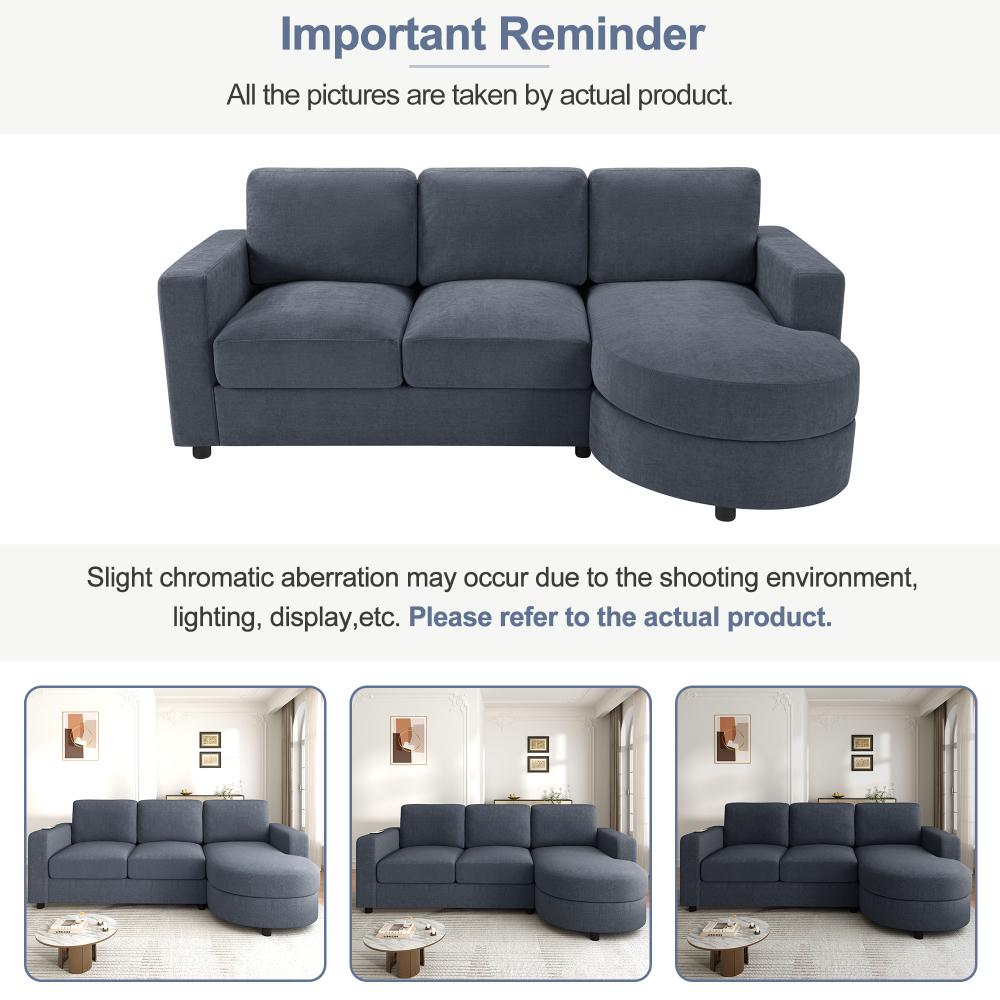 84.6" L-shaped Modern Sectional furniture Sofa Couch with a Curved Chaise Lounge, USB Ports and Side Storage Pockets for Living Room, Brown