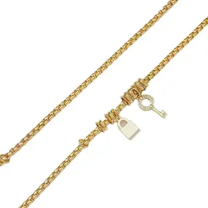 Lock and Key Charm Bracelet Adjustable Chain Link Bangle Pave Cubic Zirconia Pendant Minimalist Jewelry 7.08 Inch Birthday Christmas Gifts for Women