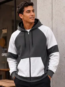 Men's American Urban College Style Zip-Up Hoodie, Drawstring Hood, Full-Zip Front, Colorblock Kangaroo Pocket, Sizes S-Xxl, Casual All-Season Wear