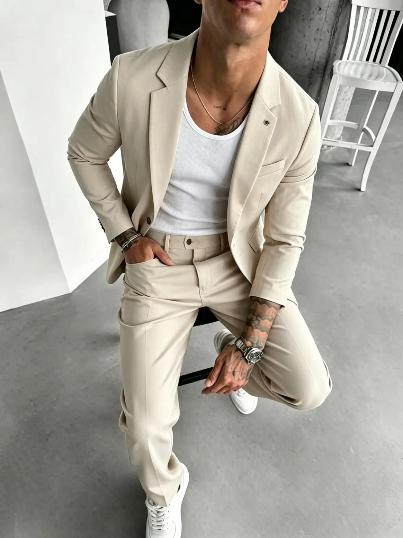 Men's Solid Color Suit Set, Slim Fit Formal Casual Comfy Breathable Business Blazer & Pants for Work Office, Men's Clothing for All Seasons, Menswear