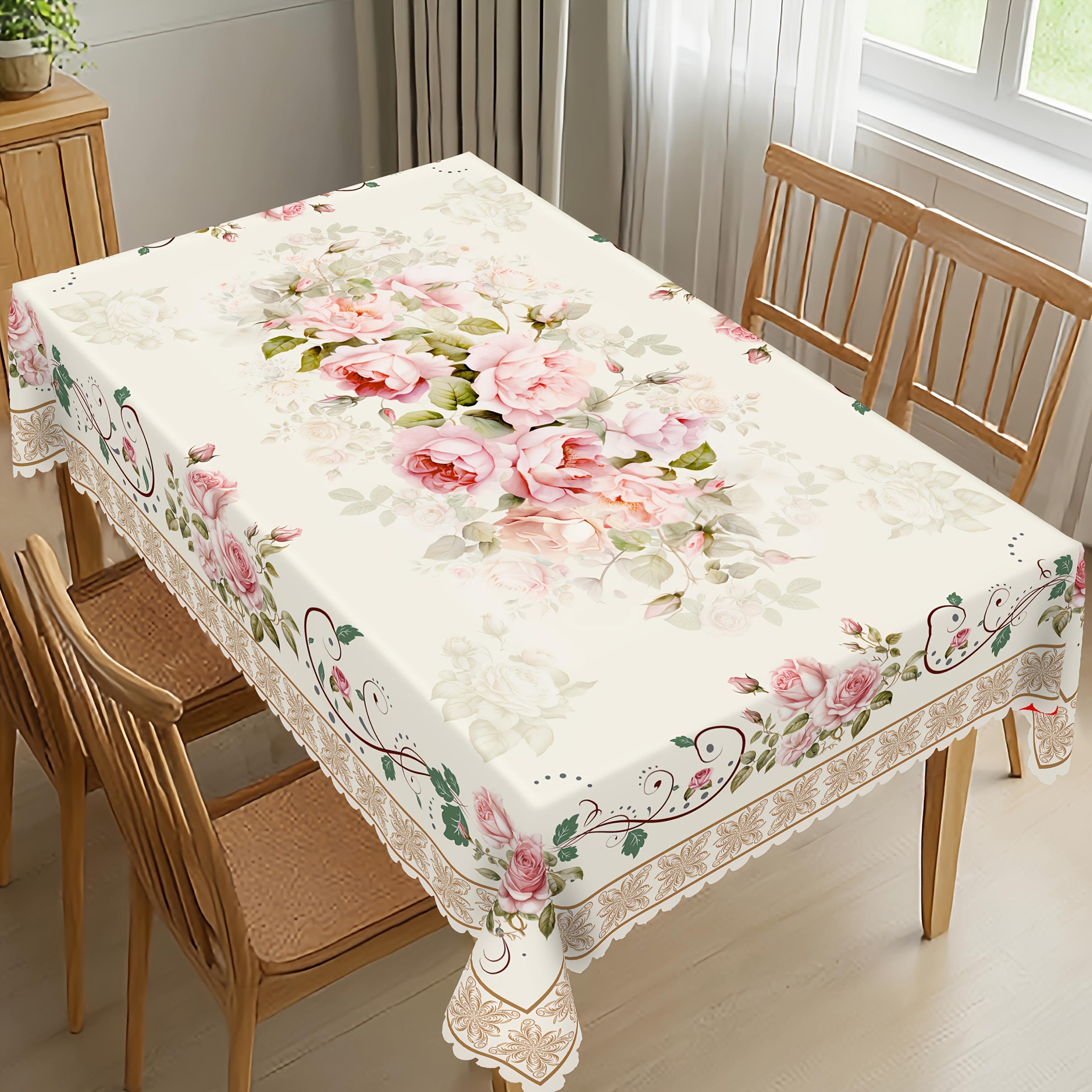 1pc Spring/Summer Romantic Vintage Rose Pattern Round Tablecloth, French Elegant Floral Print Rectangular Tablecloth, Home Kitchen Table Cover, Indoor And Outdoor Use, Home Decoration, Suitable for Mother'S Day, Wedding, Birthday, Anniversary