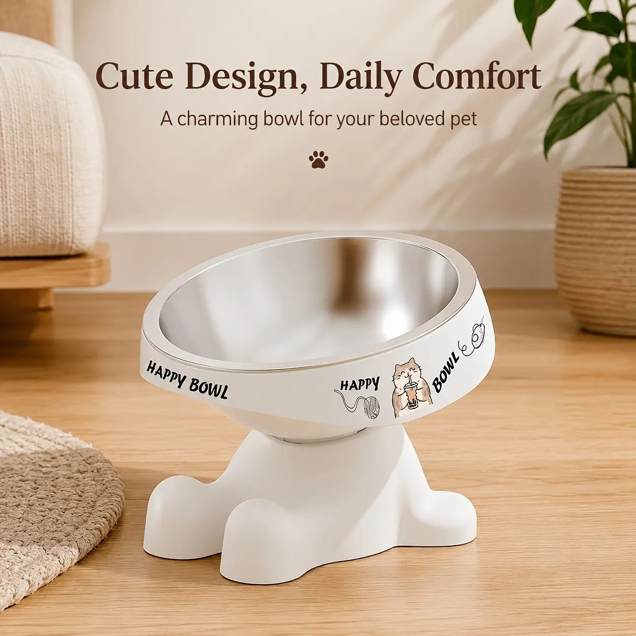 2026 New Cute Elevated Pet Feeding Bowl, Adorable Pattern Dopamine Color Pet Food Bowl, Non-Slip High-Back Pet Bowl for Small Dogs and Cats