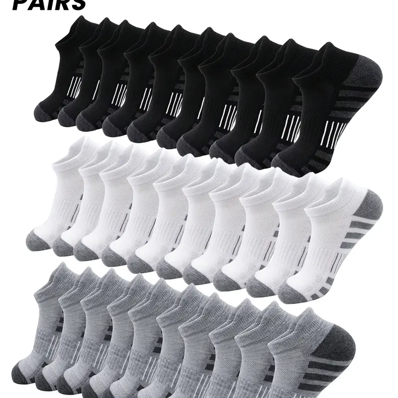 15/30 Pairs Men's Striped Ankle Socks, Breathable Knit Socks, Comfortable Breathable Sporty for Everyday Wear, All-Season Men's Sock Packs