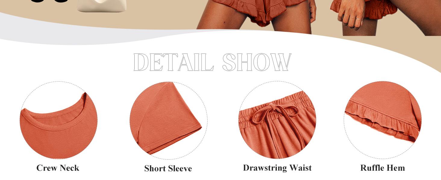 Imily Bela Womens Pajamas Set Lounge Sets Cropped Short Sleeve T Shirts Drawstring Ruffle Shorts Soft Sleepwear SpringStatements
