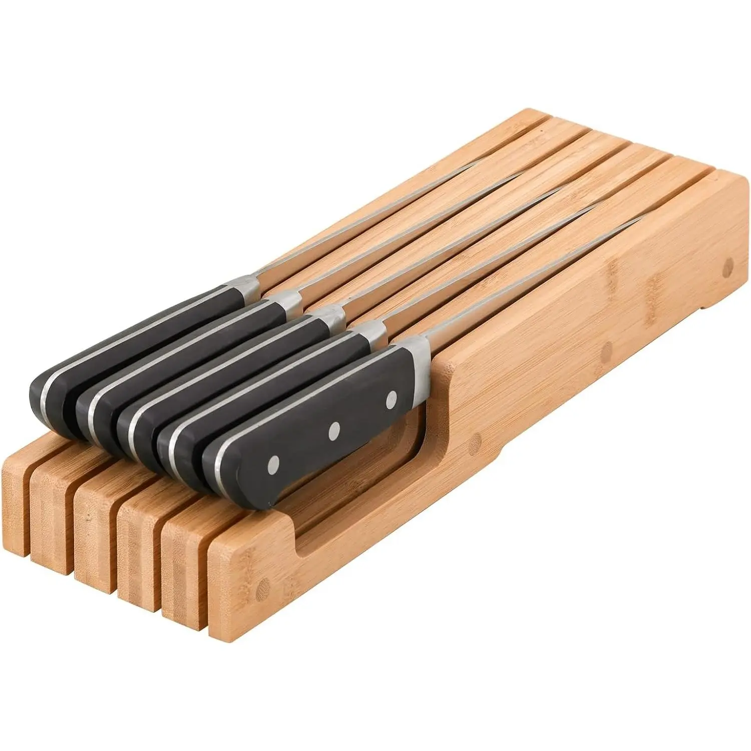 Bamboo Knife Block and In-Drawer Storage, Display Stand and Organizer, In-Drawer Knife Drawer Organizer(Knives Not Included)
