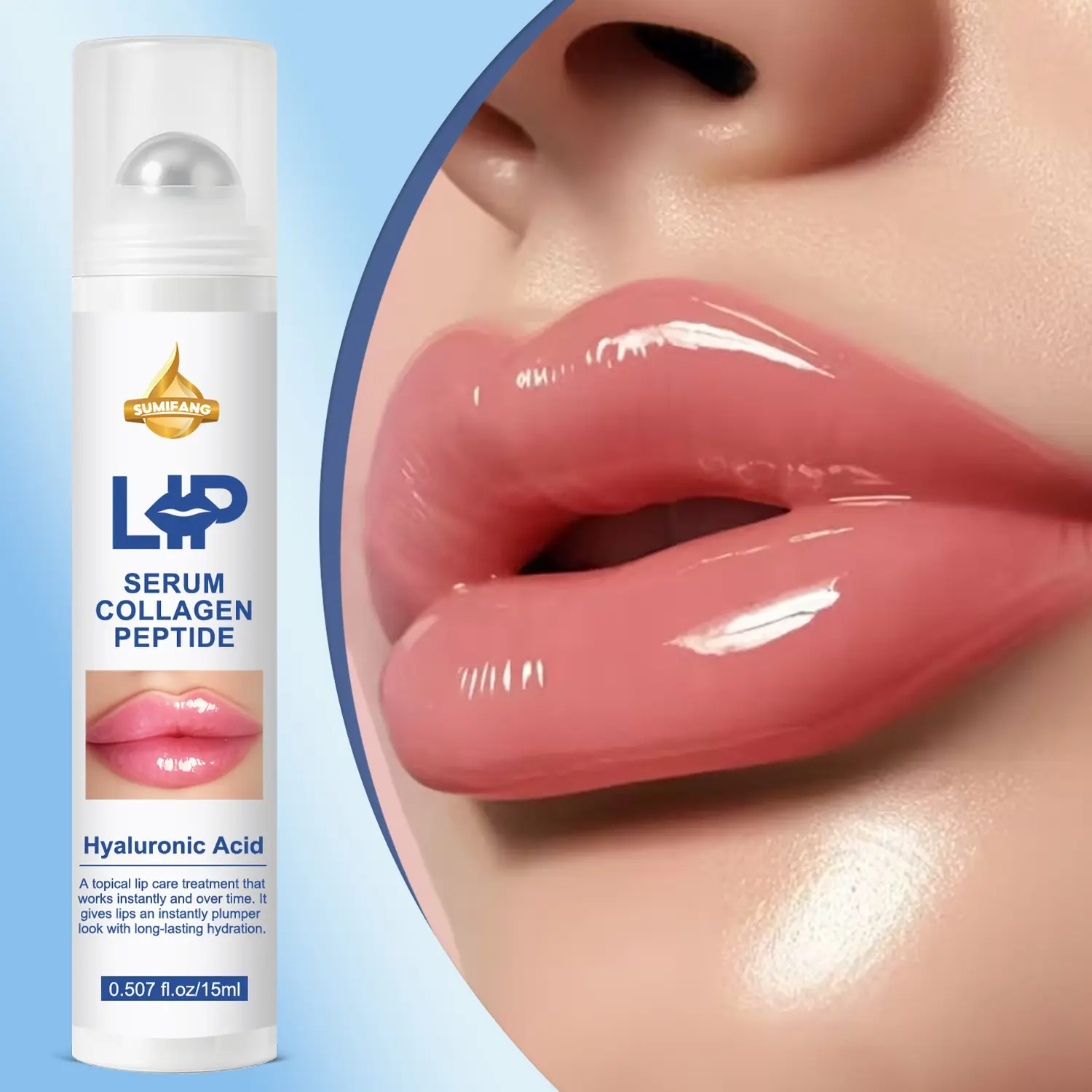 Collagen Peptide Lip Serum with Hyaluronic Acid, Long-Lasting Moisture, Improves Lip Lines, Plump Lips, Persistent Lock-In Hydration