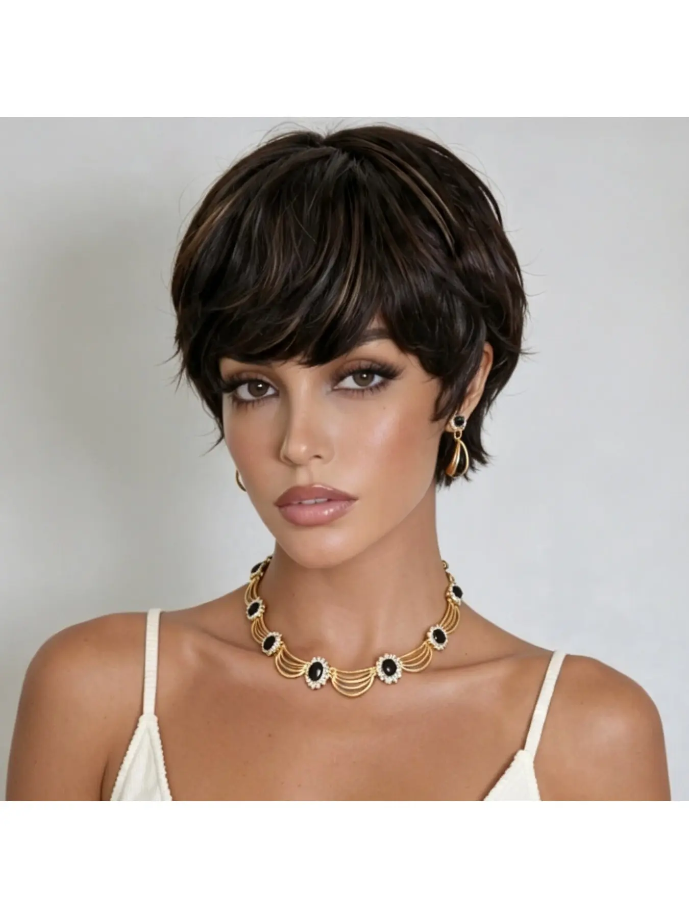 Natural Straight Short Pixie Cut Wigs Human Hair Wig Multi Color Options 4 Inch Length 65g Ultra Light Weight 100% Human Hair Side Bangs Human Hair Stylable Wig For Salon Daily Women Hair Beauty Accessory