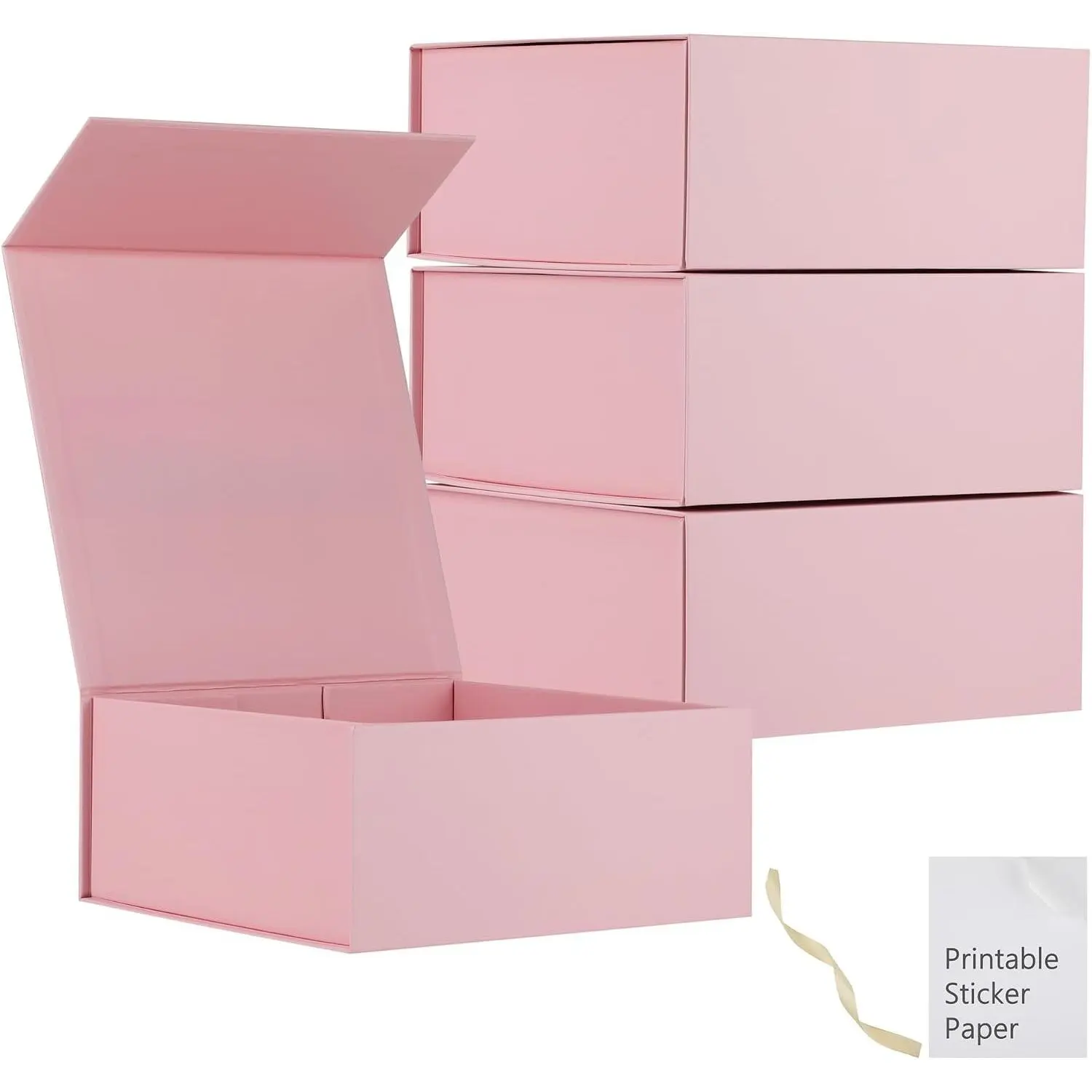 4 Pack   Boxes With ,9x9x4 Inch Bridesmaid Proposal Box And Printable Stickers,Proposal Boxes With Ribbon For Wedding, Packaging, Present, Birthday