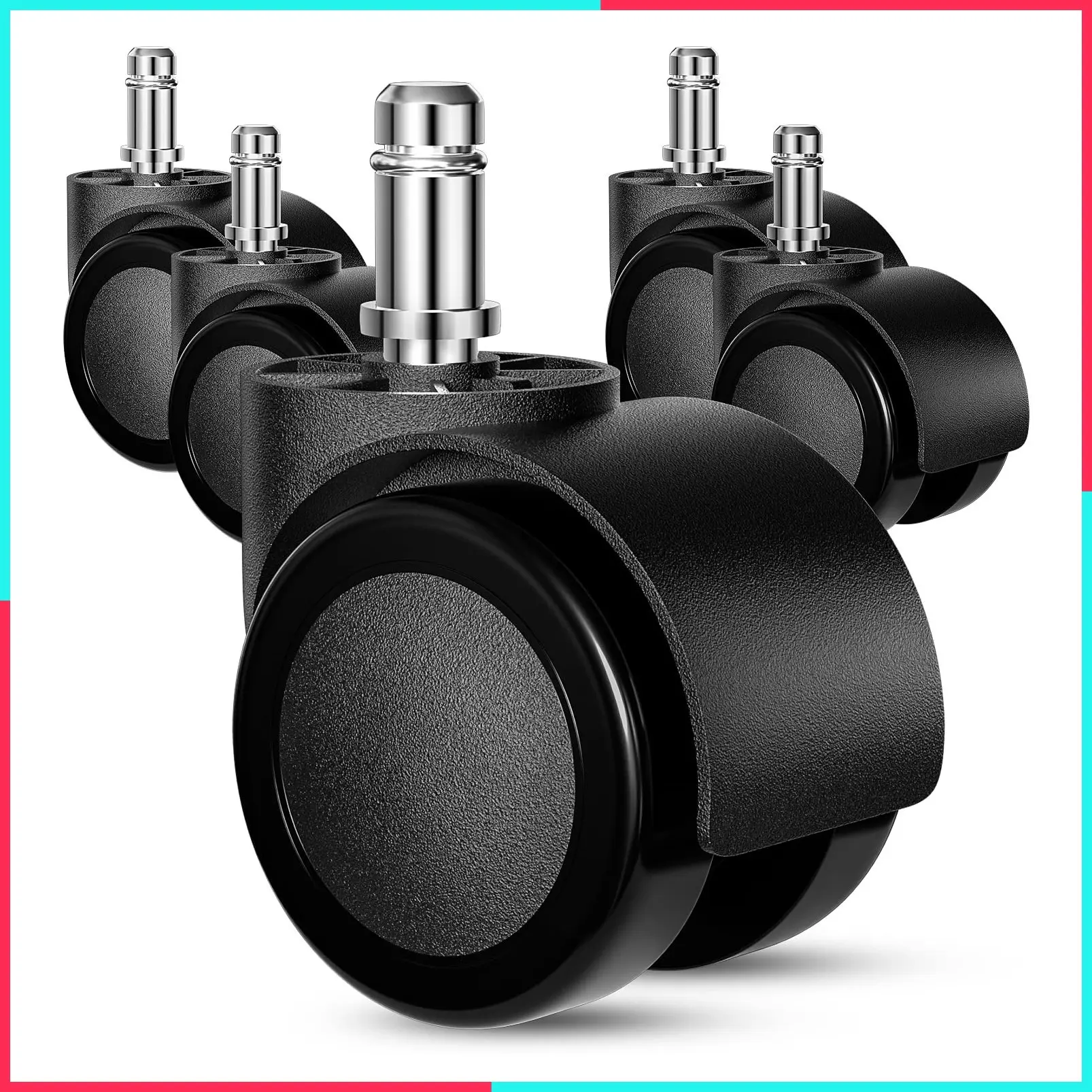 Office Chair Wheels Replacement, 5 Pcs 2 Inch Heavy Duty Casters, Quiet Rotating Rubber Wheels for Computer Desk Chair, Safe for Wood Floors and Carpet, Universal Size Fits 99%