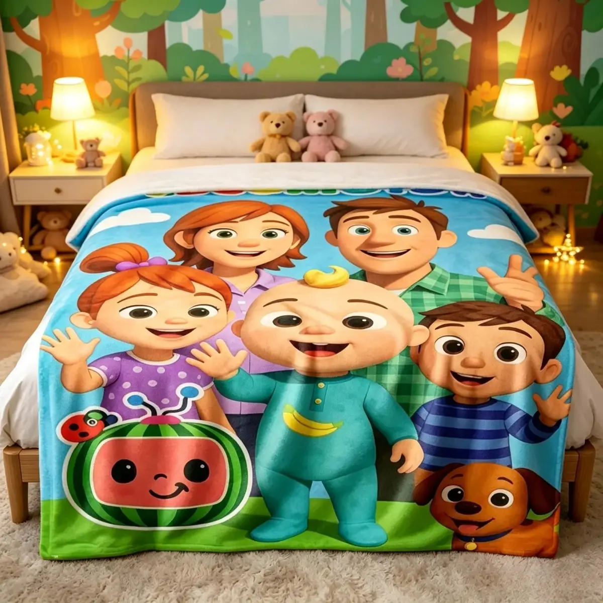 Cocomelon Inspired Flannel Blanket, Cute Cartoon Character Plush Throw, Ultra Soft Cozy Lightweight Fleece Blanket, Kids Sofa Bed Travel Nap Gift