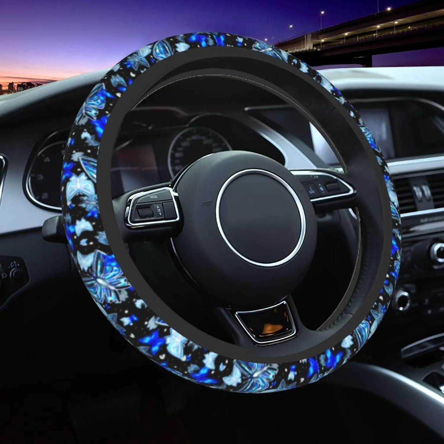 Blue Butterfly Steering Wheel Cover  14.5-15 Inch  Wheel Protector Anti-Slip  Steering Wheel Accessories for Women Girls