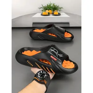 Men's Casual Letter Print Slides, Comfortable Non-Slip Soft Slippers for Indoor and Outdoor Wear, Slippers for Men