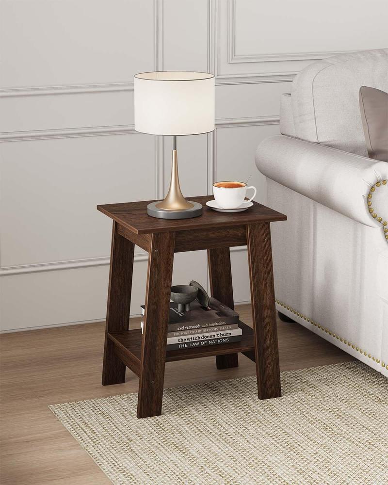 Farmhouse Rustic End Table with Storage Shelf, 2-Tier Narrow Accent Table for Living Room & Bedroom