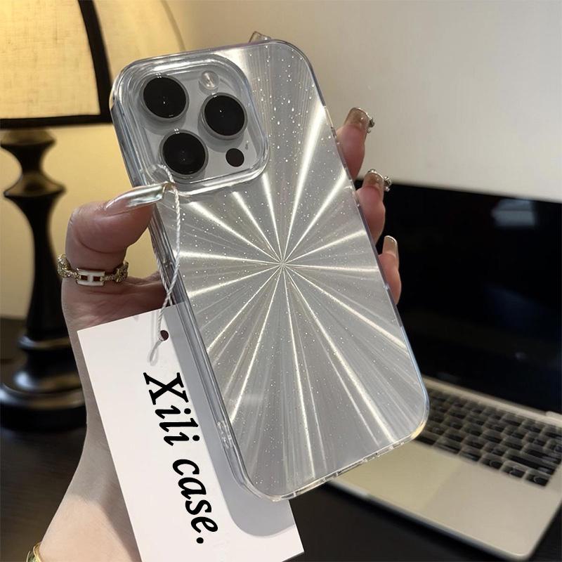 Luxury Laser Radial Pattern Phone Case,TPU Soft Silicone,Fully Protected and Shockproof For iPhone16 15 14 13 12 11 X 16pro Max Stylish Trendy Women