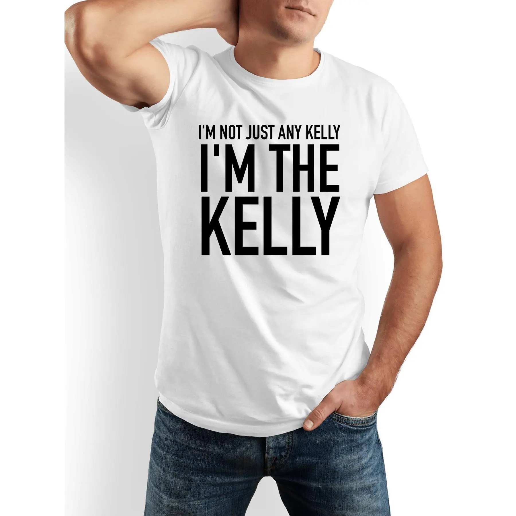 [100% Cotton] 100% Cotton Funny "I'm Not Just Any Kelly I'm The Kelly" Slogan T-Shirt for Men & Women - 100% Cotton Crew Neck Short Sleeve Tee, Black & White with White Text & Kelly Name Print - Casual Humorous Graphic Streetwear Menswear Basic Print Soft