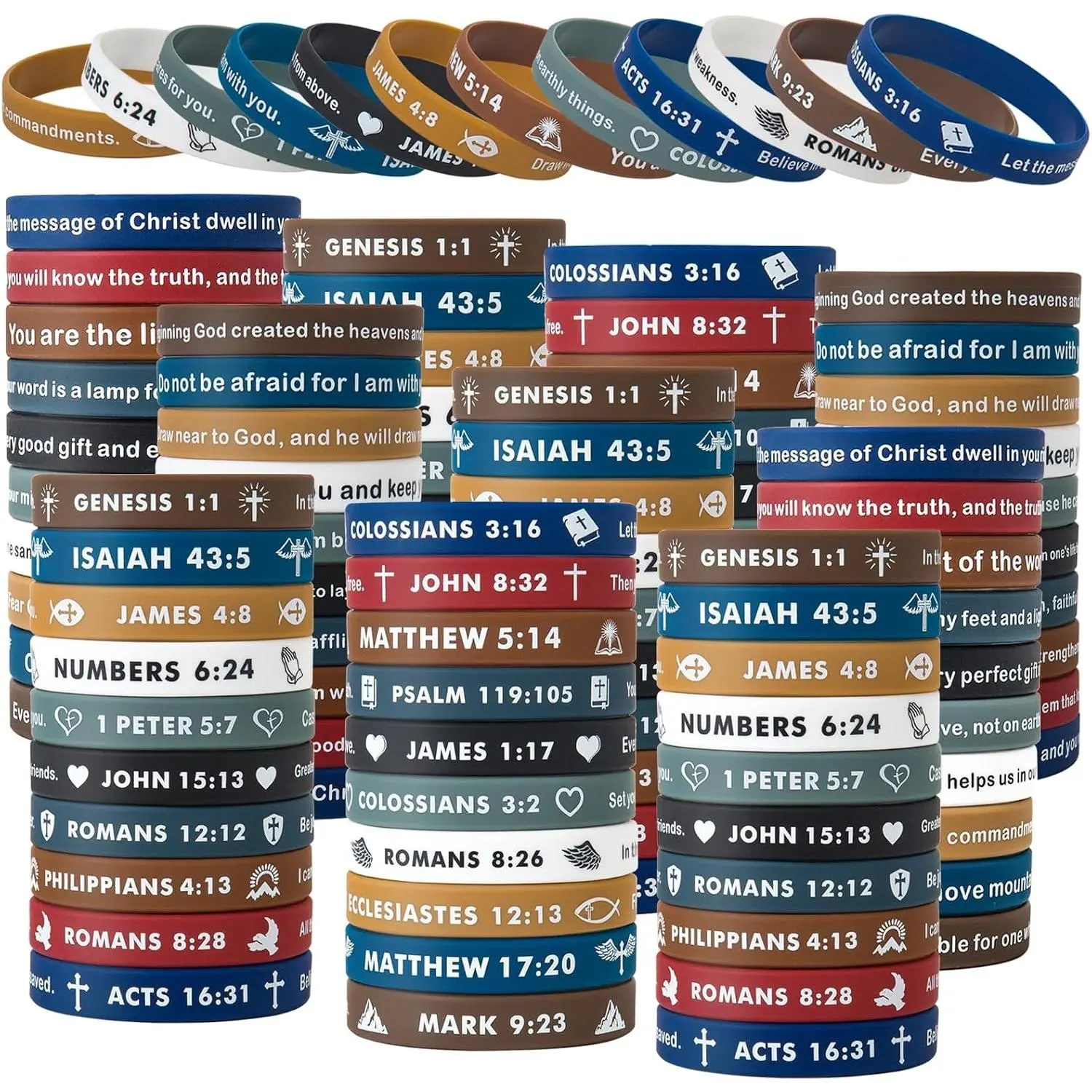 Bulk Religious Silicone Wristbands - Colorful Bible Verse Rubber Bracelets, Inspirational Christian Gifts for Men & WomenGift