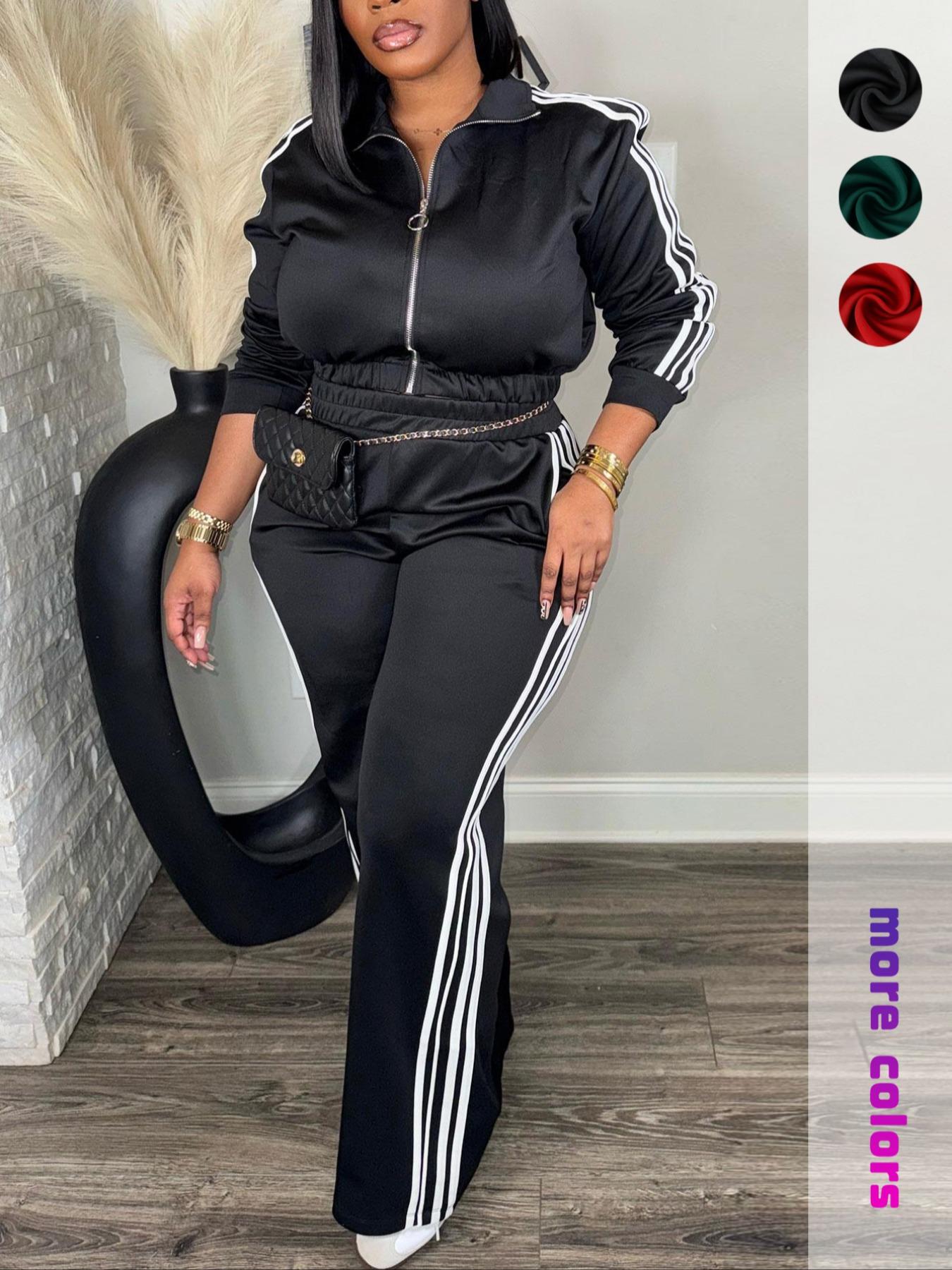 Women's Casual Long Sleeve Zip Up Jacket & Pants Set for Spring & Fall, Women's Clothes for Daily Wear, Streetwear Tracksuit Set