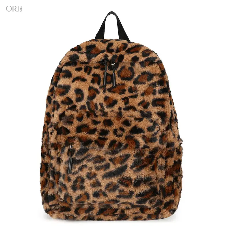 Leopard Fuzzy Backpack, Y2K Fluffy Plush Rucksack, Vintage Leopard Print Casual Daypack for Daily Travel