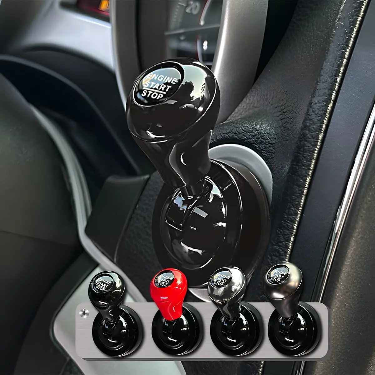 Car Joystick Push to Start Button Cover Carbon Fiber Cool Metal Vehicle Engine Starter Stop Button Rocker Auto Interior One Touch Push to Start Protector Universal for Vehicles