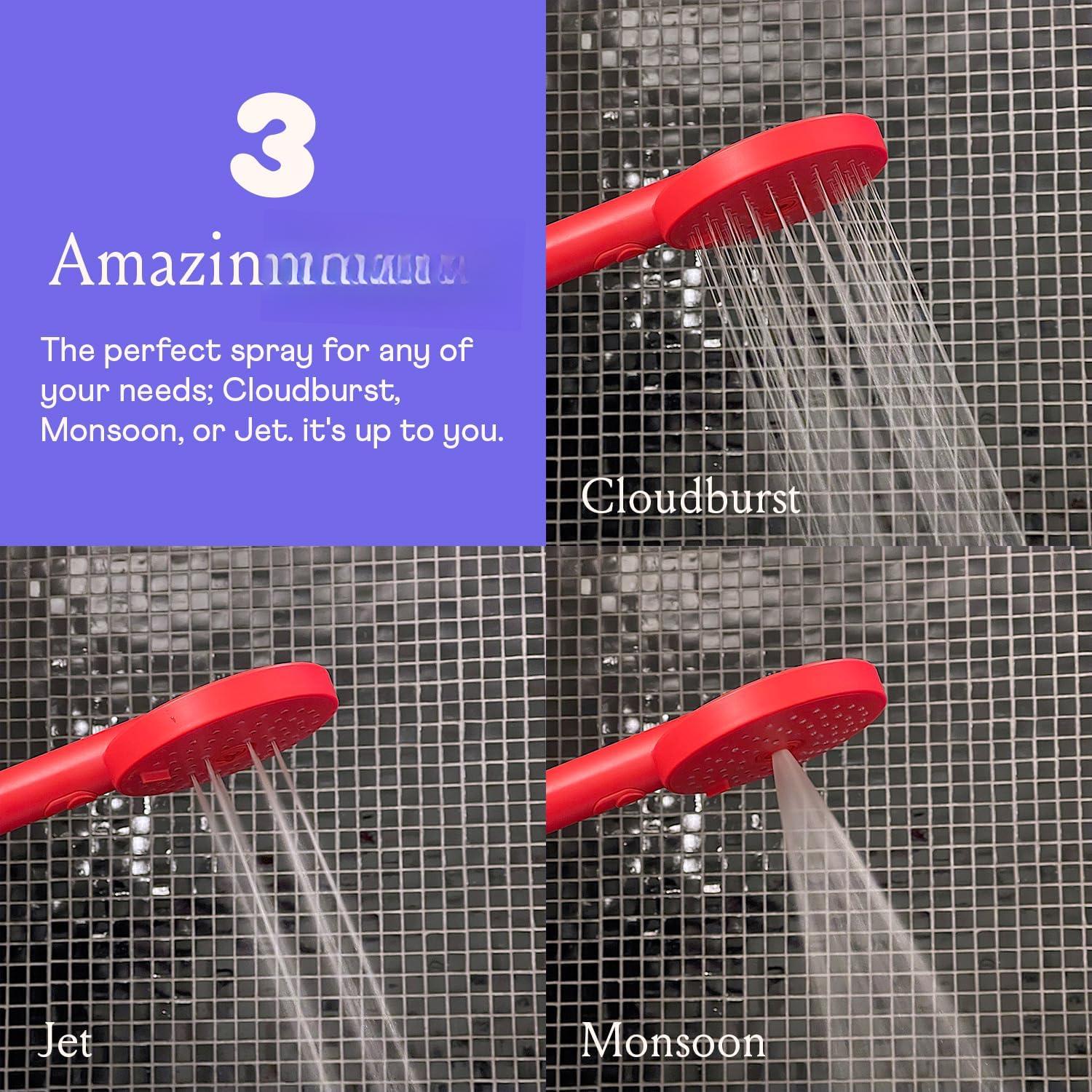 Sproos - Handheld Shower , High , 3 Spray Functions Plus Pause, Extra Long 70 Inch Hose - Materials - Easy DIY Installation - High Performance - Red Sproos - Handheld Shower , High , 3 Spray Functions Plus Pause, Extra Long 70 Inch Hose - Materials - Easy DIY Installation - High Performance - Red