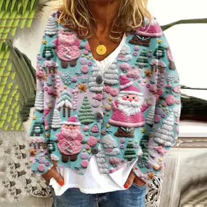 Abstract Print Cardigan Women's Cozy Casual Open Front Knit Sweater Holiday Party Personality Knitwear Womenswear