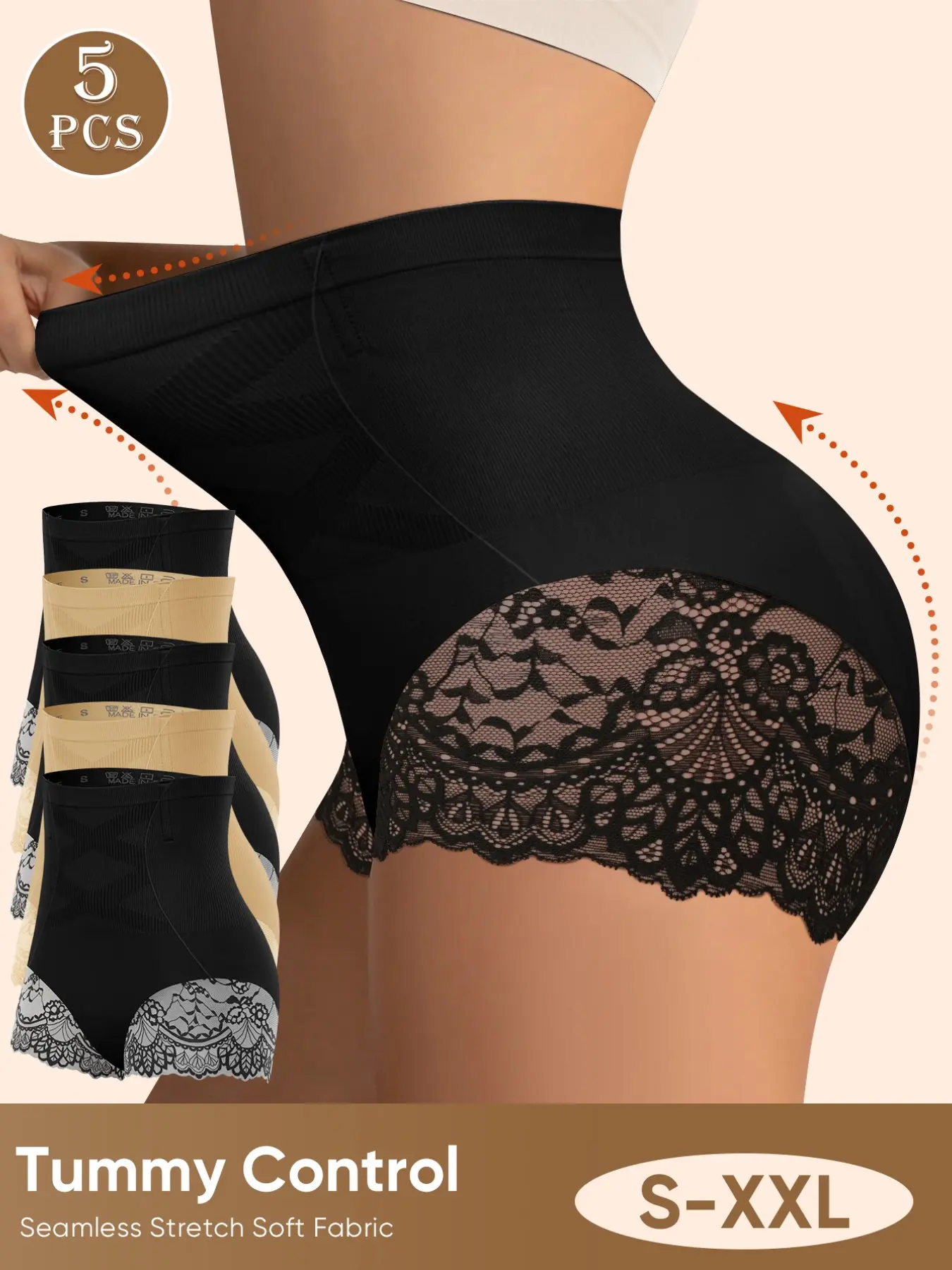 5-Pack Triangle Underwear Set, Elegant Lace Support, Designed for Plus Size Women, Fitted Comfort, Seamless, All-Season Wear, Plain Surface