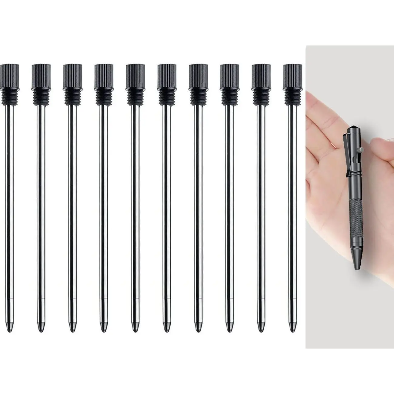 10-Pack Ballpoint Pen Refills for Mini Bolt Pens, 2.75" Length Medium Tip, Refill Reuse Design, Black Ink for Office & School (Office Stationery Writing Tool)
