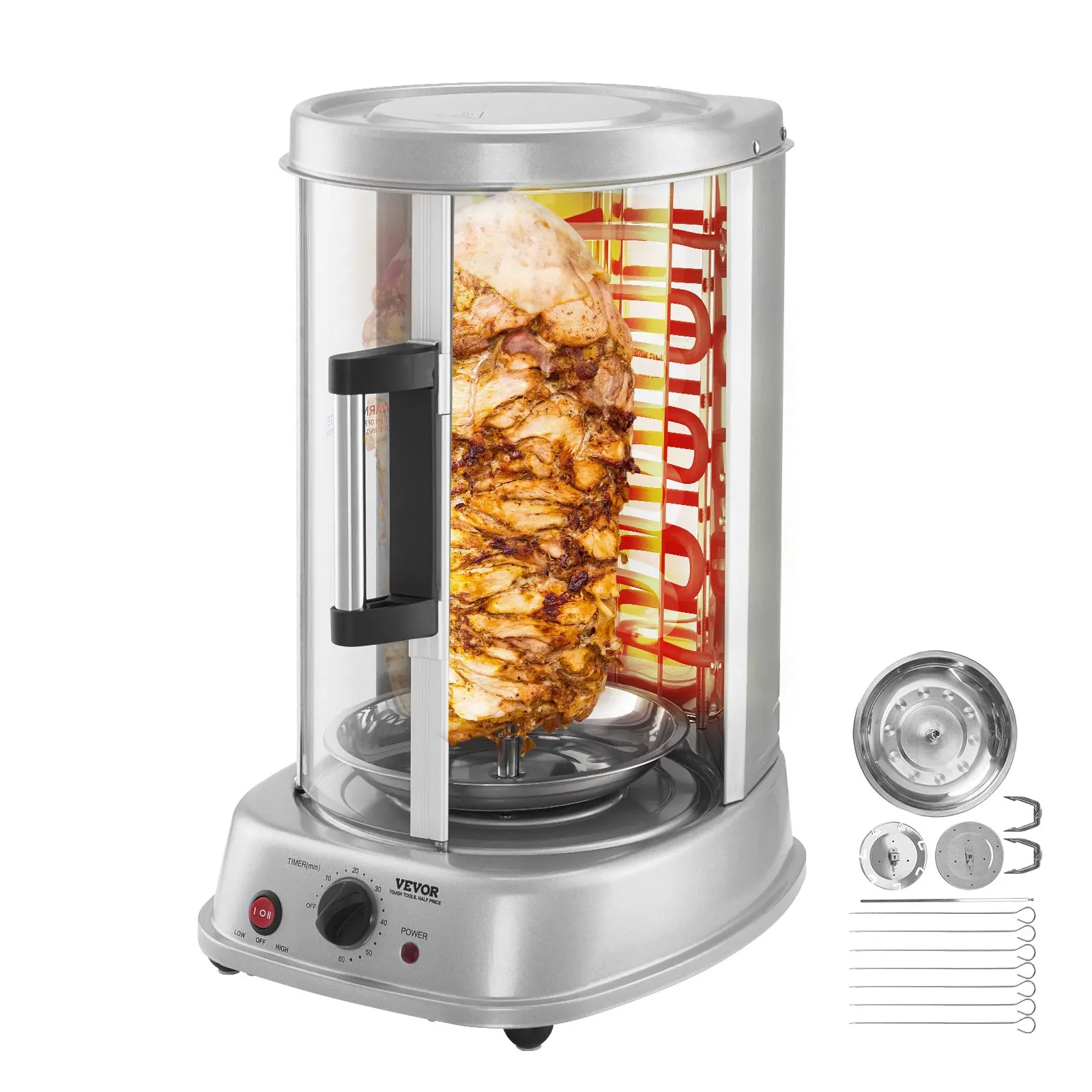 【toolupgrade】VEVOR Electric Stainless Steel Vertical Shawarma Grill Machine, Countertop Kitchen Appliances, Gyro Rotisserie Broiler, Doner Kebab Cooker for Home & Restaurant Use