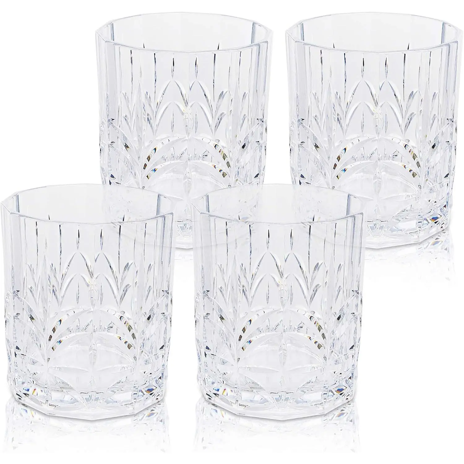 Tritan Plastic  Glasses Set of 4, 13oz Unbreakable  Glasses, Shatterproof  Cut Drinking Glasses for Old Fashioned,  -  - Dishwasher Safe - Clear