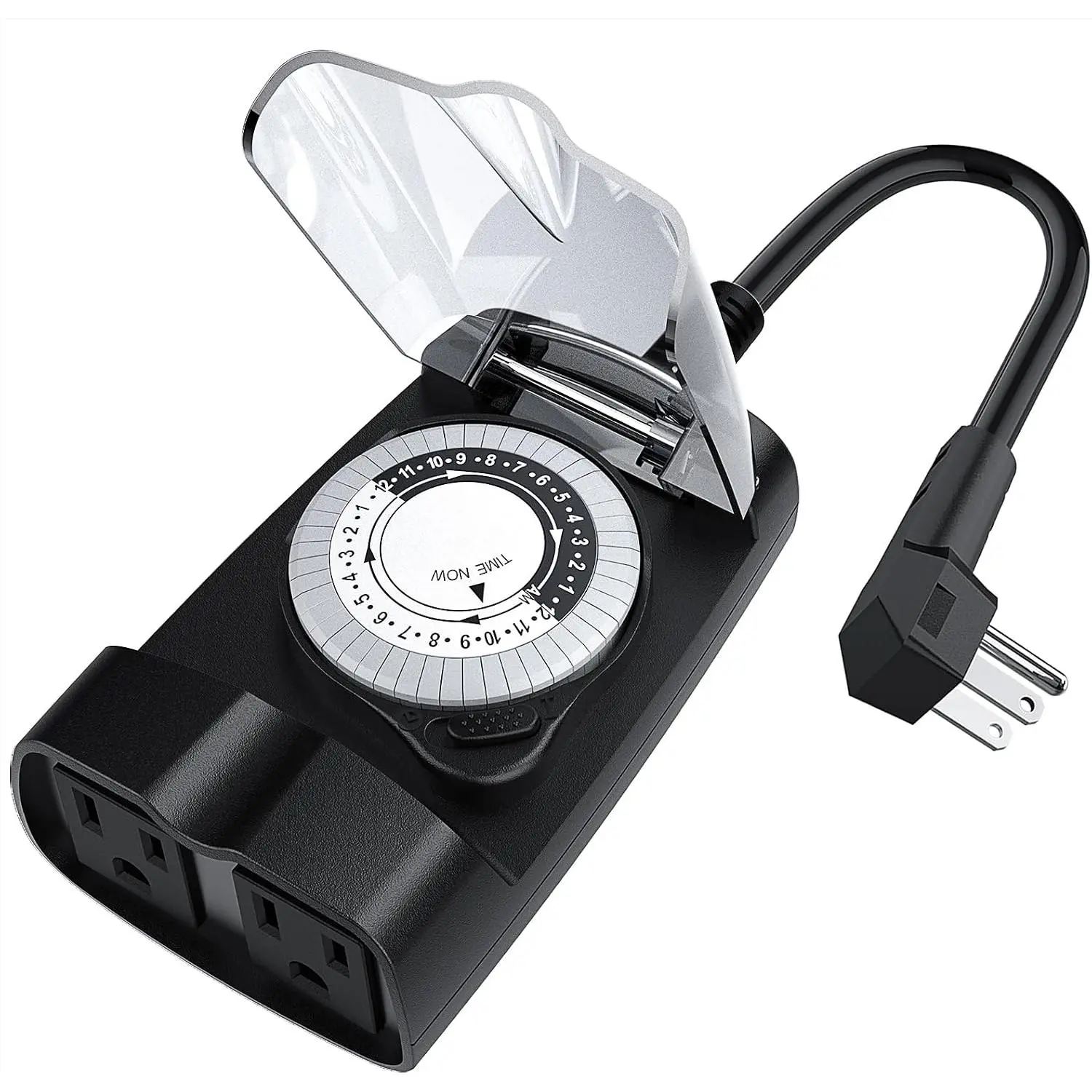 Mechanical outdoor timer socket, used for controlling outdoor lighting, waterproof, grounded socket, 15A 1/2HP, heavy-duty, ETL certified