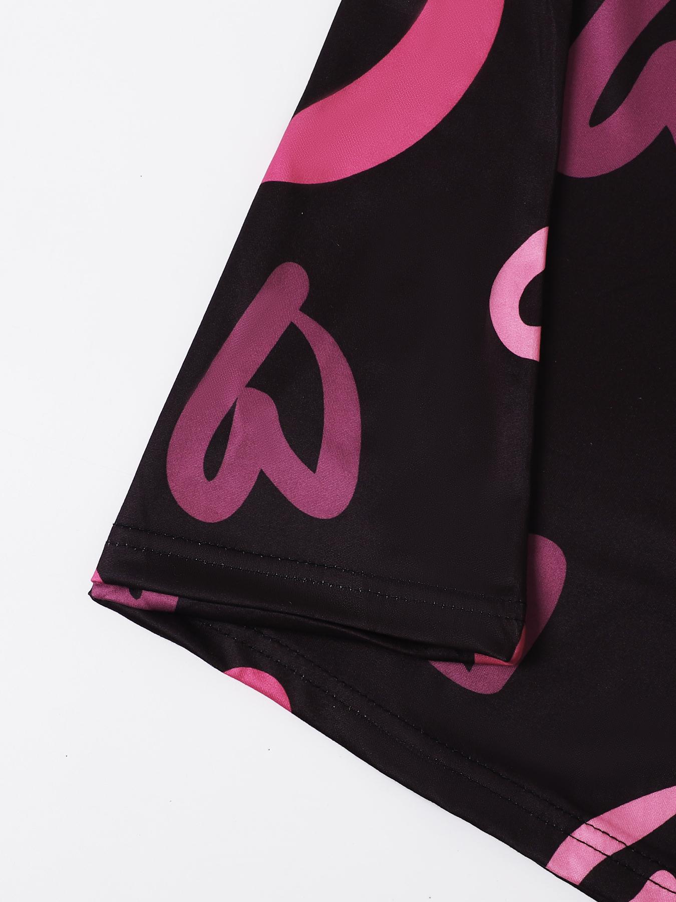 【Plus Size】 All Over Heart Print Round Neck Nightdress, Casual Soft Comfortable Short Sleeve Nightgown for Women, Women's Sleepwear & Loungewear for All Seasons